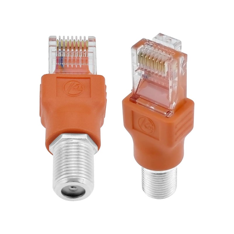ZDRU 2PCS F-Type Female to RJ45 Male Coaxial Converter Ethernet Adapter, Coax Straight Connector for Cable Line Tester Monitor Digital Signal Compatible, Orange - Image 1